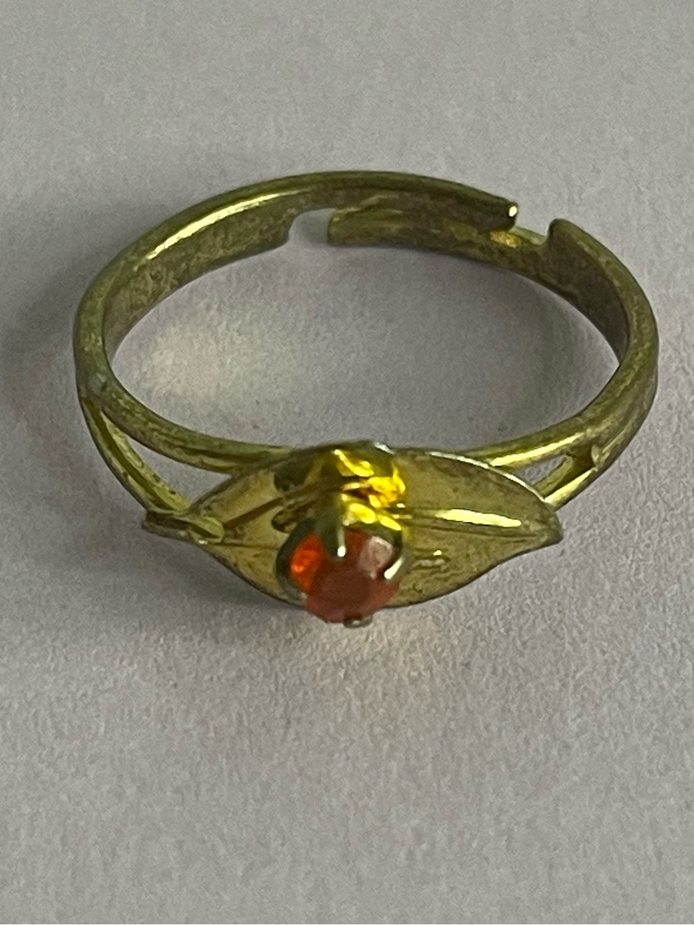Gold-Tone Leaf Ring with Orange Gemstone